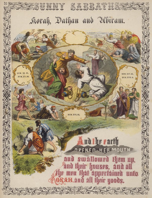 Korah, Dathan e Abiram (gravura colorida) de English School