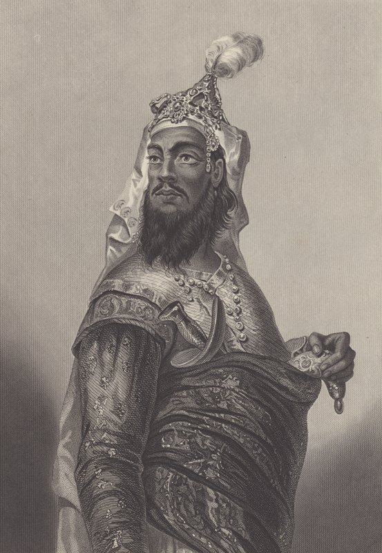 Kunwar Singh, comandante militar indiano contra os britânicos em Bihar durante o motim indiano (gravura) de English School