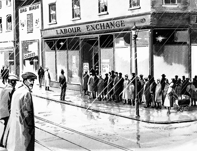 Bolsa de trabalho no Reino Unido nove meses após o crash de Wall Street em 1929 de English School