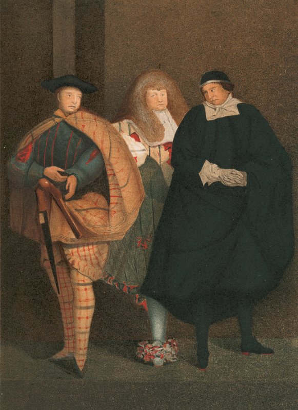 Lacy, ator na época do rei Charles II, em três de seus principais personagens de English School