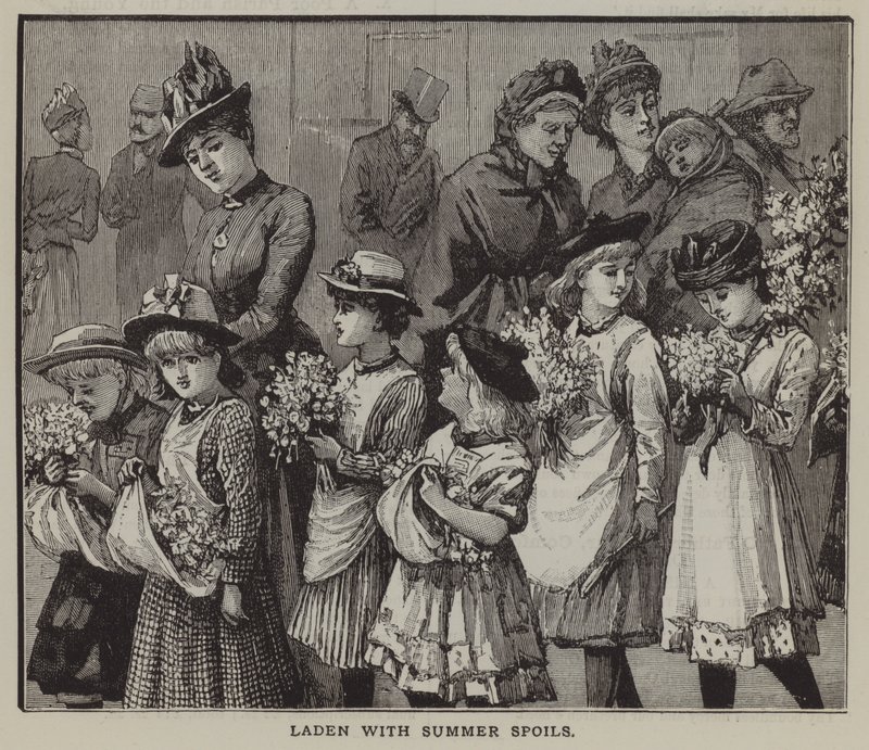 Em carga com despojos de verão: um grupo de crianças da cidade após uma viagem de verão ao campo (gravura) de English School