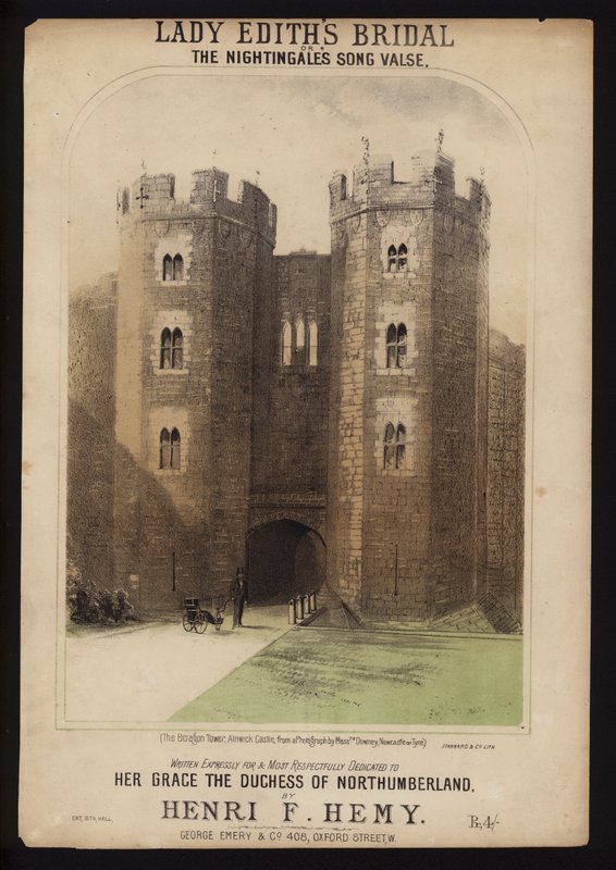 Lady Edith "s Bridal, escrita para a Duquesa de Northumberland por Henri F Hemy, capa da partitura de English School