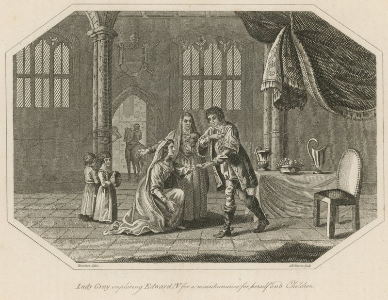 Lady Grey implorando ao Rei Edward IV por uma manutenção para si e para os filhos de English School