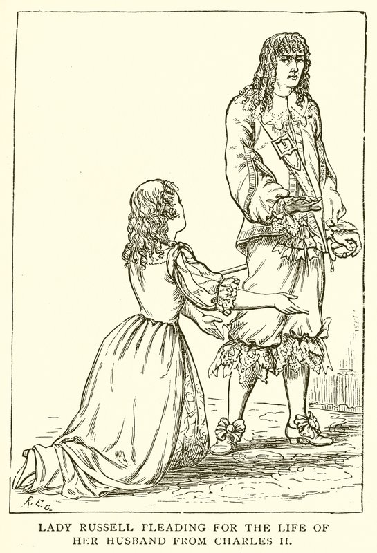 Lady Russell implorando pela vida de seu marido de Charles II de English School