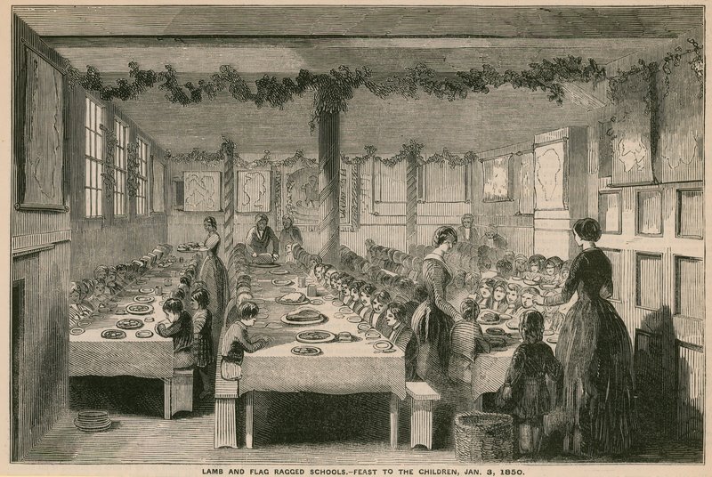 Cordeiro e Bandeira Ragged School, festa para as crianças, 3 de janeiro de 1850 de English School