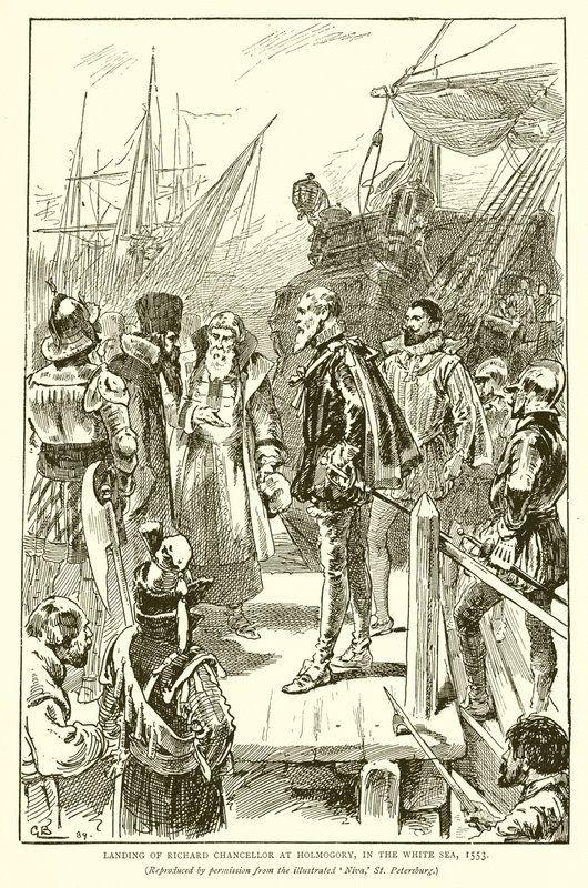 Desembarque de Richard Chanceler em Holmogory, no Mar Branco, 1553 de English School