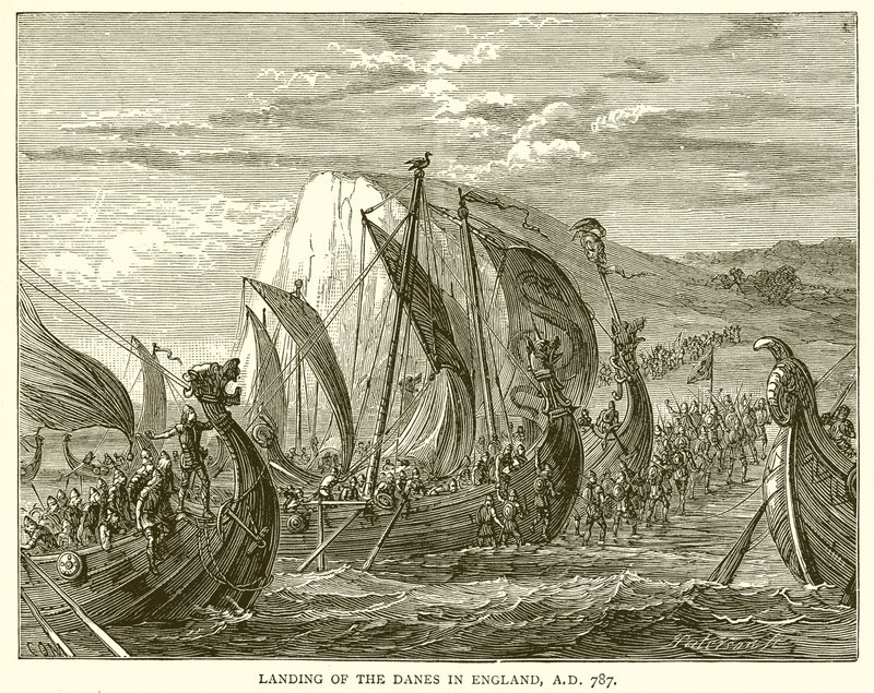 Desembarque dos dinamarqueses na Inglaterra, em 787 dC de English School
