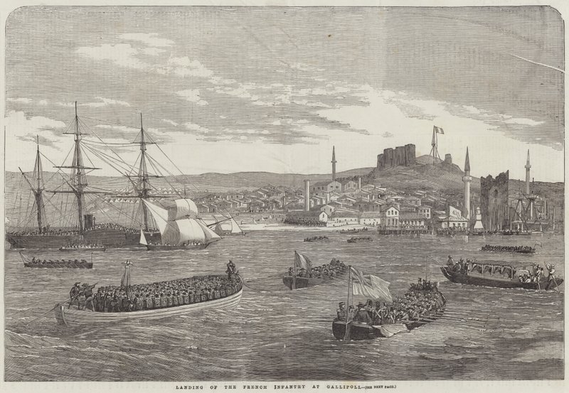Aterragem da Infantaria Francesa em Gallipoli (gravura) de English School
