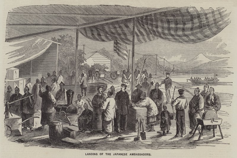 Desembarque dos embaixadores japoneses (gravura) de English School