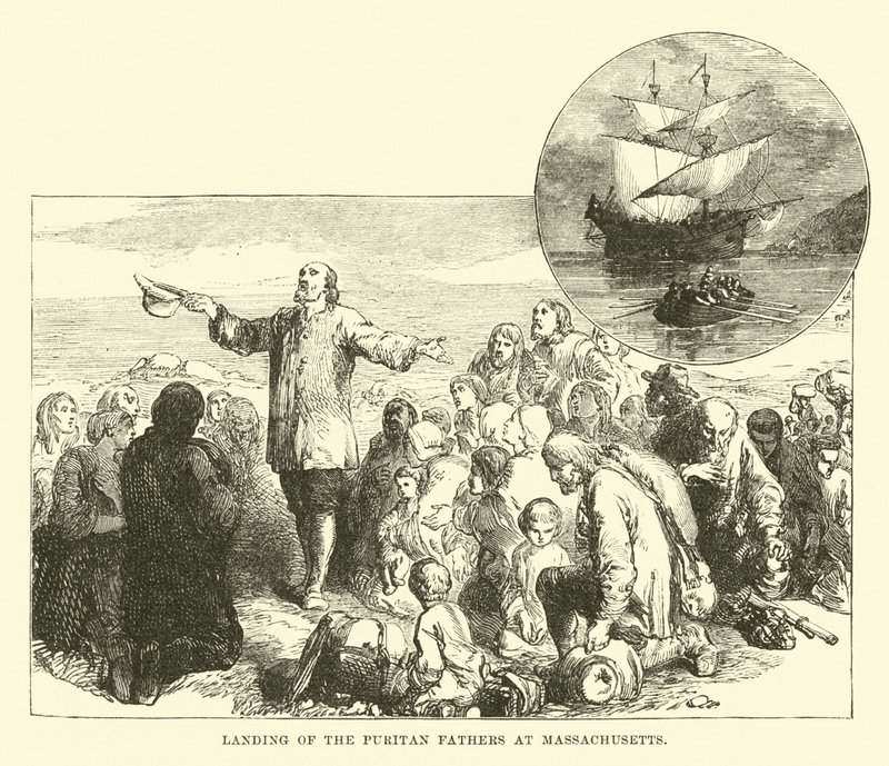 Desembarque dos Padres Puritanos em Massachusetts de English School