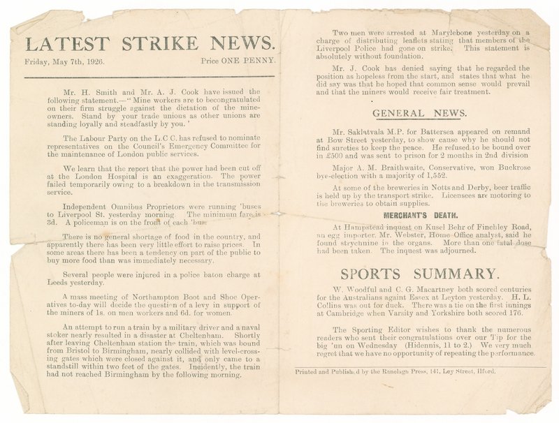 Últimas notícias de greve, 7 de maio de 1926 de English School