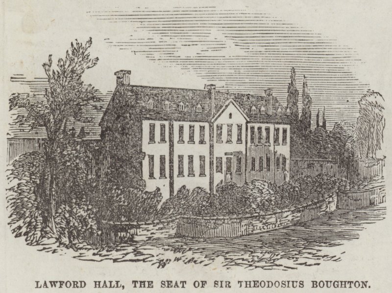 Lawford Hall, a Sede de Sir Theodosius Boughton (gravura) de English School