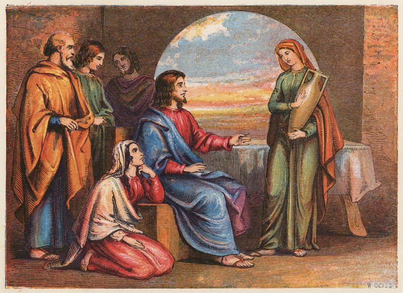 Lázaro e as suas irmãs (litografia a cores) de English School