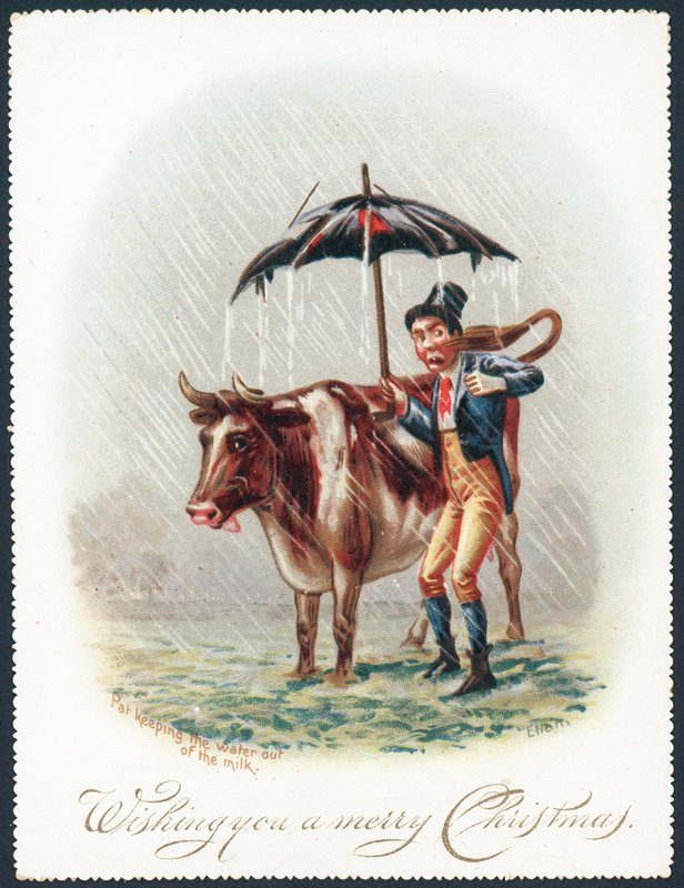 Vaca principal através da chuva, cartão de Natal de English School