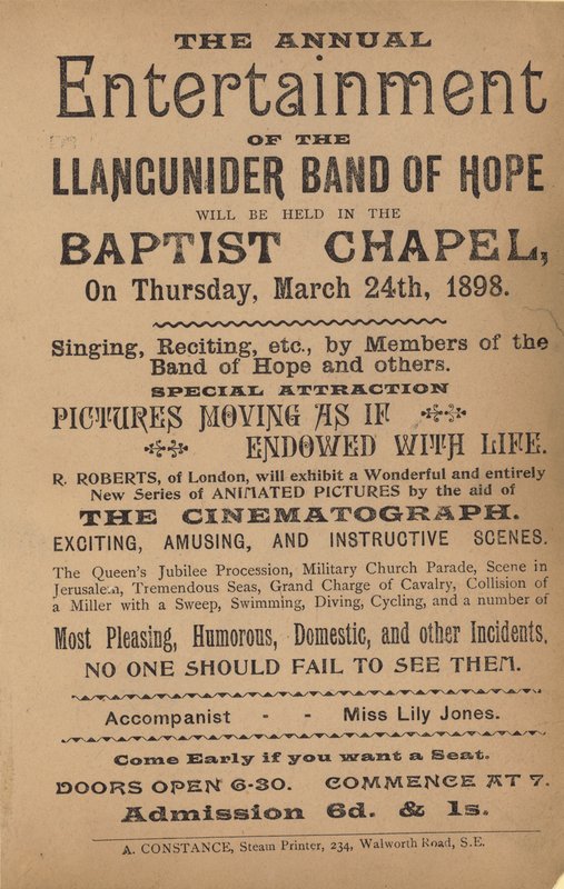 Folheto anunciando o entretenimento anual da Llangunider Band of Hope de English School