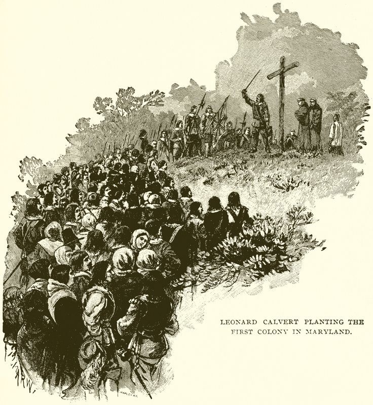 Leonard Calvert plantando a primeira colônia em Maryland de English School