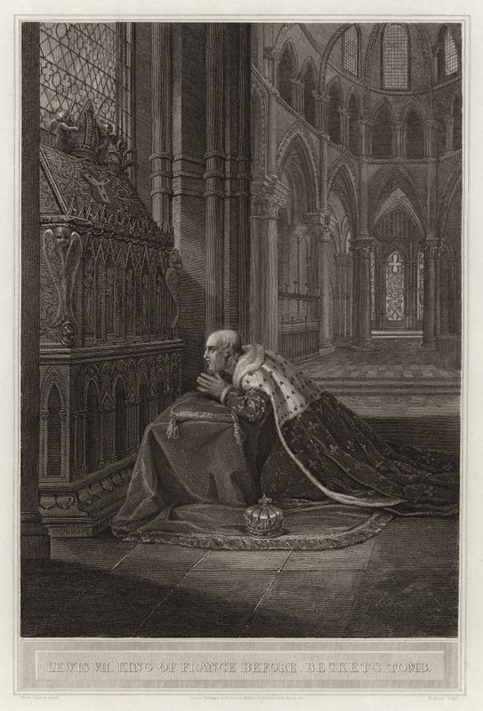 Lewis VII rei da França antes do túmulo de Beckets de English School
