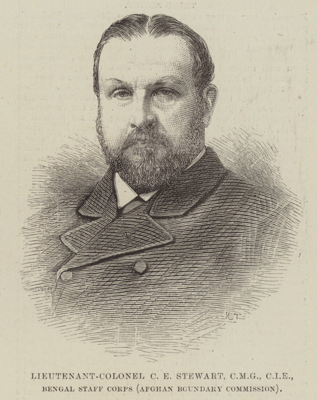 Tenente-Coronel C E Stewart, CMG, CIE, Corpo de Pessoal de Bengala (Comissão de Fronteiras Afegã) (gravura) de English School