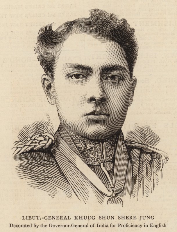 Tenente-general Khudg Shun Shere Jung (gravura) de English School