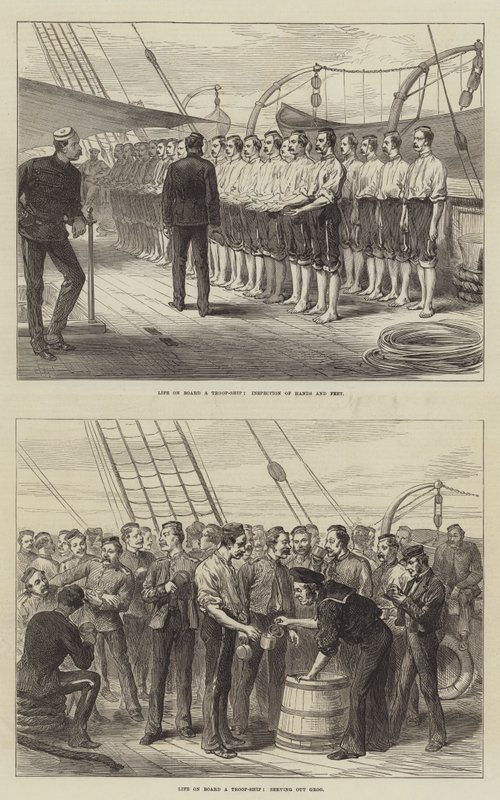 Vida a bordo de uma tropa- navio (gravura) de English School