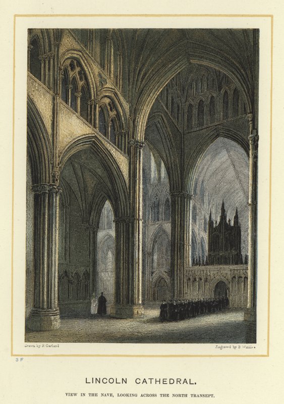 Catedral lincoln, vista, em, a, nave, olhar, através, a, norte, transept de English School