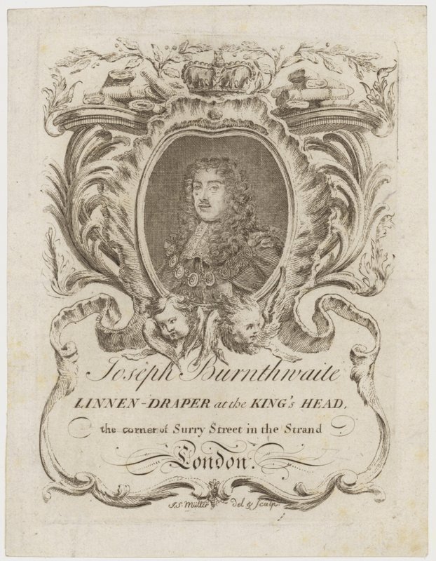 Roupa de cama de linho, John Burnthwaite, cartão de comércio de English School