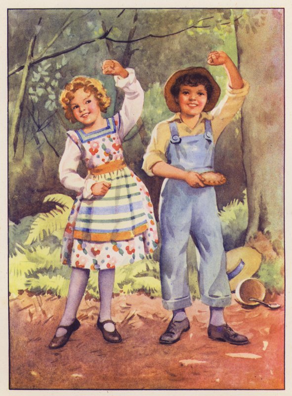 O pequeno Jack Horner e a pequena Miss Muffet (litografia a cores) de English School