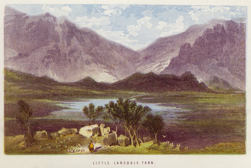 Pequena Langdale Tarn (cor litho) de English School