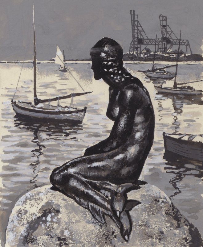 Pequena Estátua da Sereia em Copenhague (guache no papel) de English School