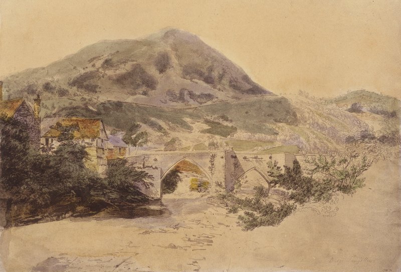 Ponte de Llangollen (litografia a cores) de English School