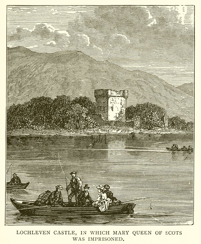 Castelo Lochleven, no qual Mary Queen of Scots foi aprisionada de English School