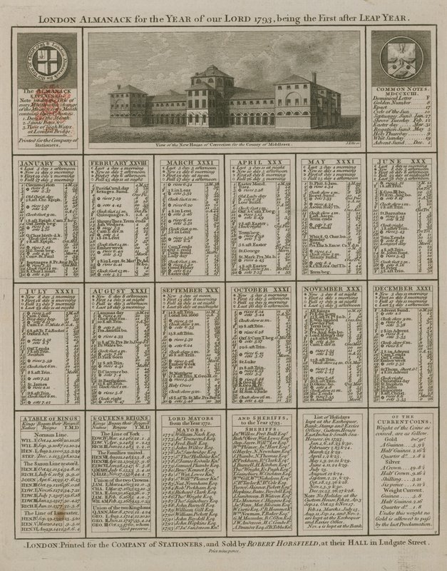 Almanack de Londres para o ano de nosso senhor 1793 de English School
