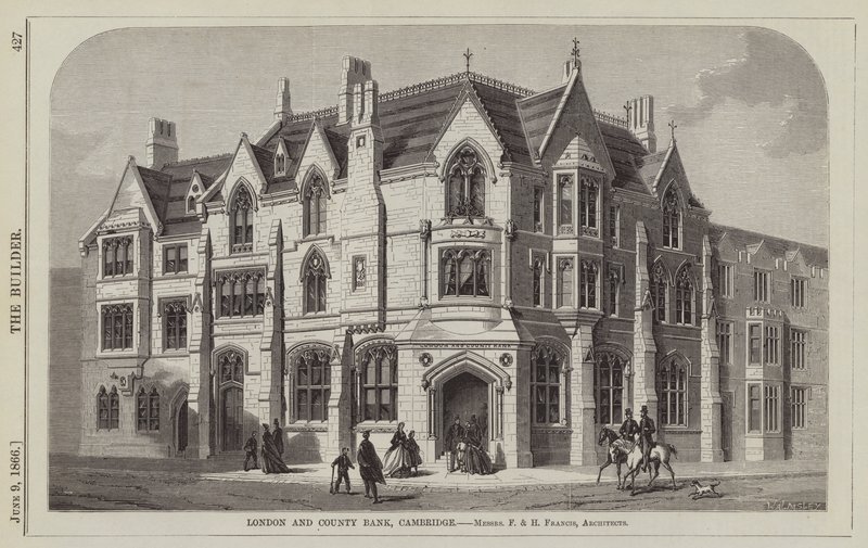 London and County Bank, Cambridge, Messrs F e H Francis, Architects (gravura) de English School