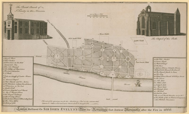 Londres restaurada, ou Sir John Evelyns planeja reconstruir aquela antiga metrópole após o incêndio em 1666 de English School