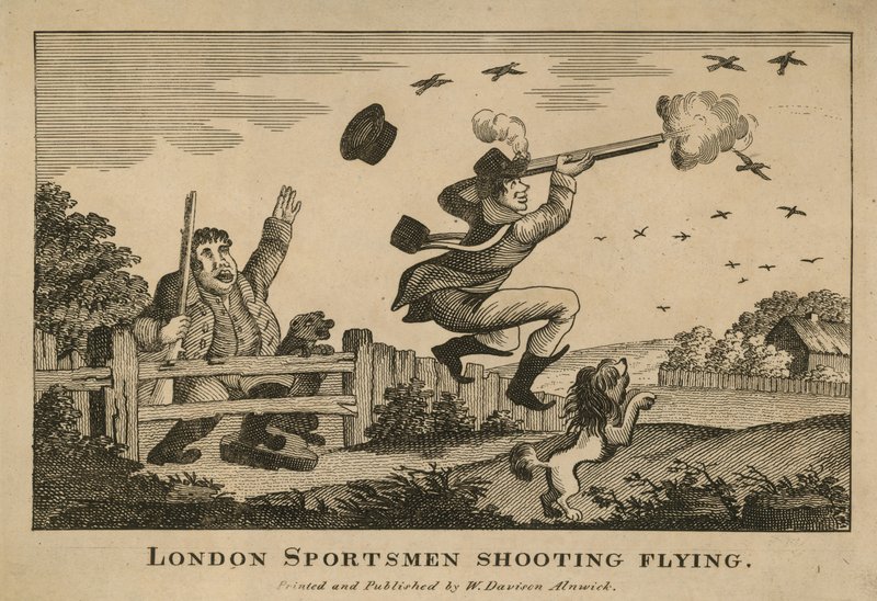 Desportistas de Londres atirando pombos de English School