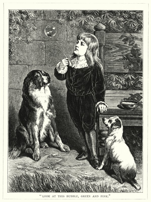 "Olha para esta bolha, verde e rosa" (gravura) de English School