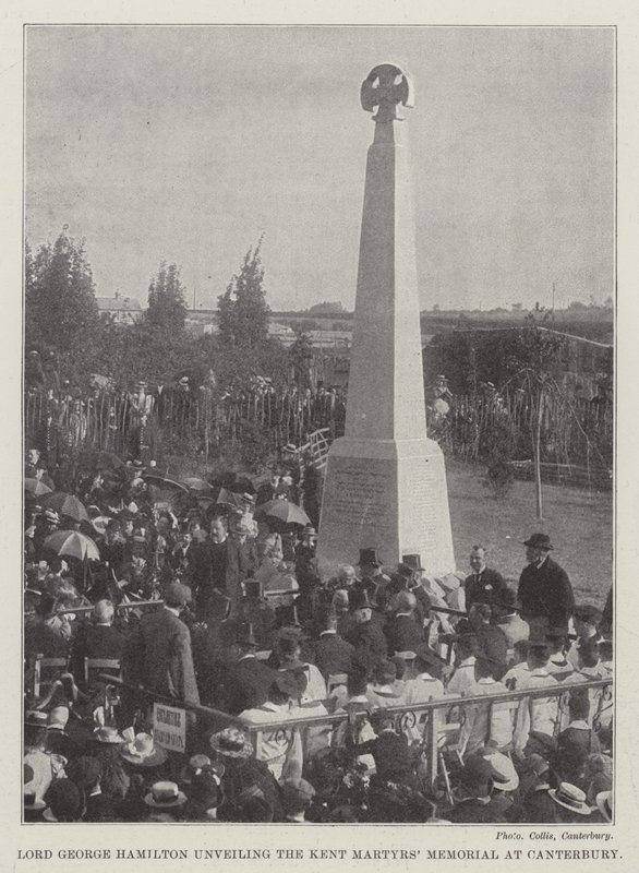 Lord George Hamilton revelando o Memorial dos Mártires de Kent em Canterbury (gravura) de English School