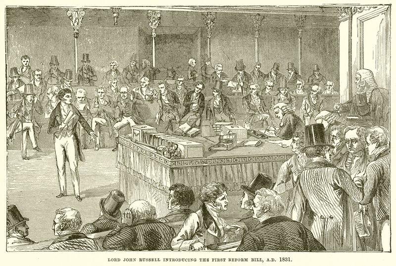 Lord John Russell Apresentando a Primeira Lei de Reforma, 1831 DC de English School