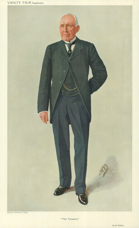 Lord Welby, The Treasury, 10 de março de 1910, desenho animado da Vanity Fair de English School
