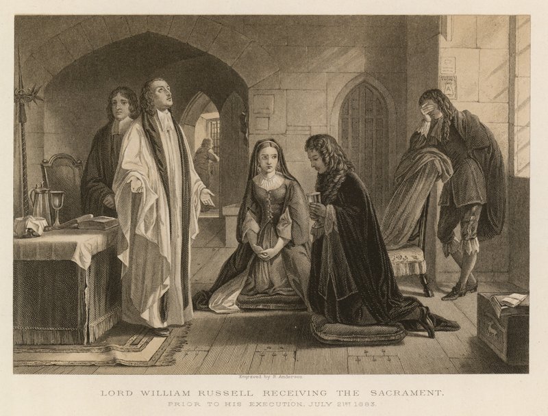 Lord William Russell recebendo o sacramento antes da sua execução, 21 de Julho de 1683 (gravura) de English School