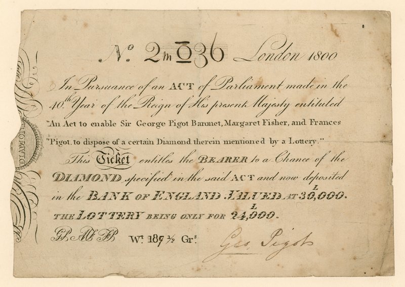 Loteria para ganhar um diamante, 1800 de English School