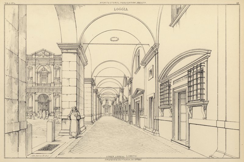 Baixa Loggia, Loreto, Itália (litho) de English School