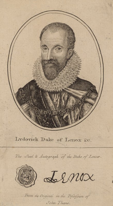 Ludovick Duke of Lenox; retrato e autógrafo de English School