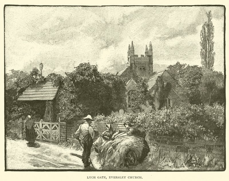 Lych Gate, Igreja Eversley (gravura) de English School