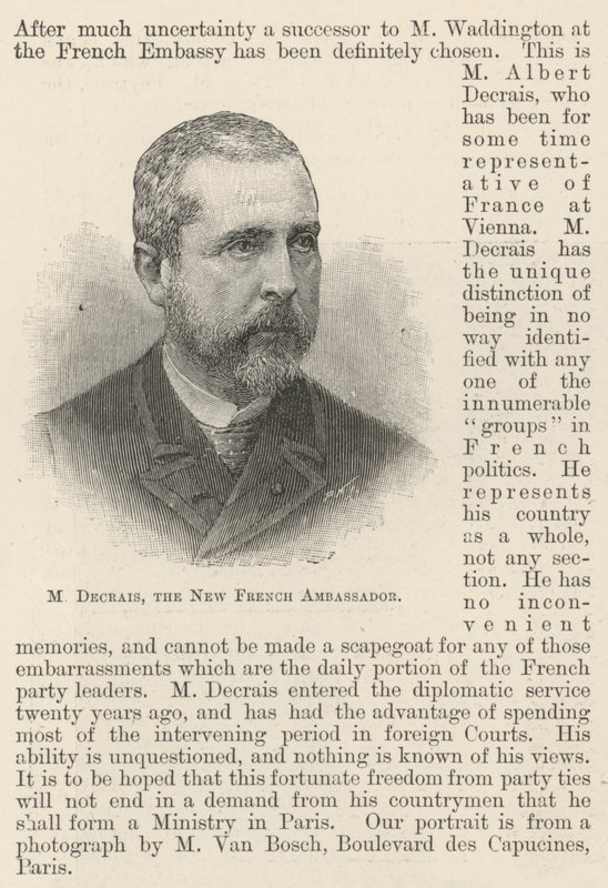 M Decrais, o Novo Embaixador Francês (gravura) de English School