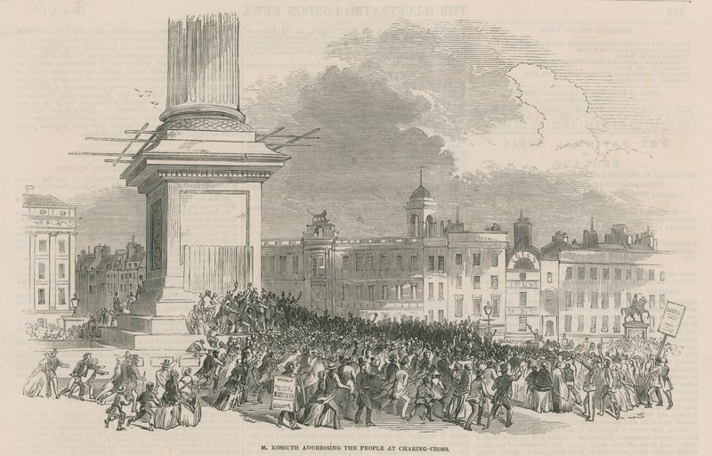 M Kossuth dirigindo-se ao povo de Charing Cross de English School
