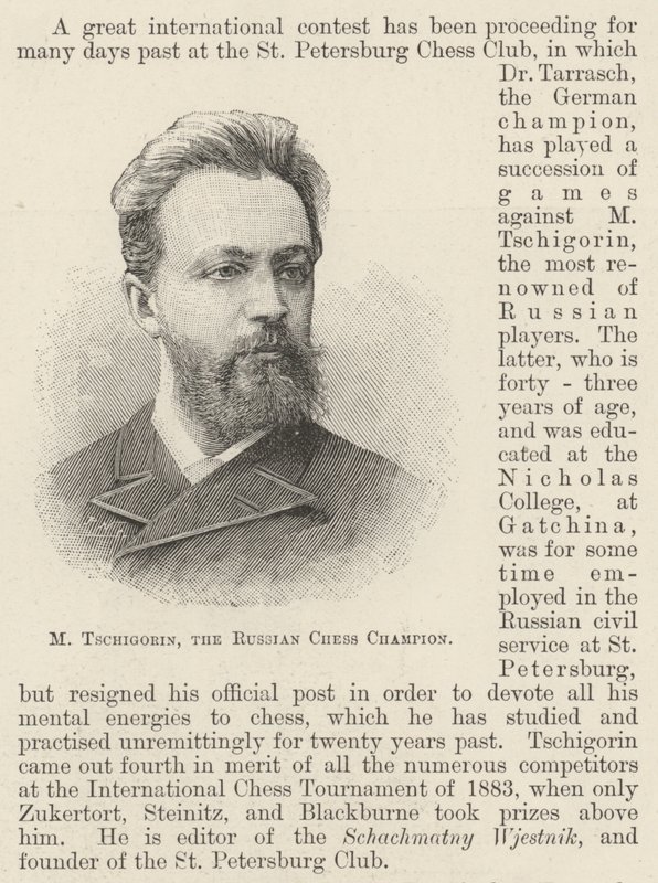 M Tschigorin, o Campeão Russo de Xadrez (gravura) de English School