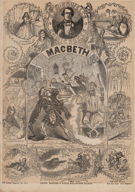 Macbeth, uma das canções cómicas de Sam Cowells (litografia a cores) de English School