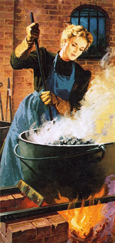 Madame Curie no trabalho em seu laboratório de English School