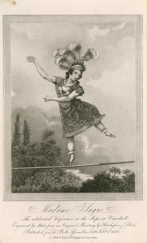 Madame Saqui, a célebre artista na corda em Vauxhall Gardens, Londres de English School